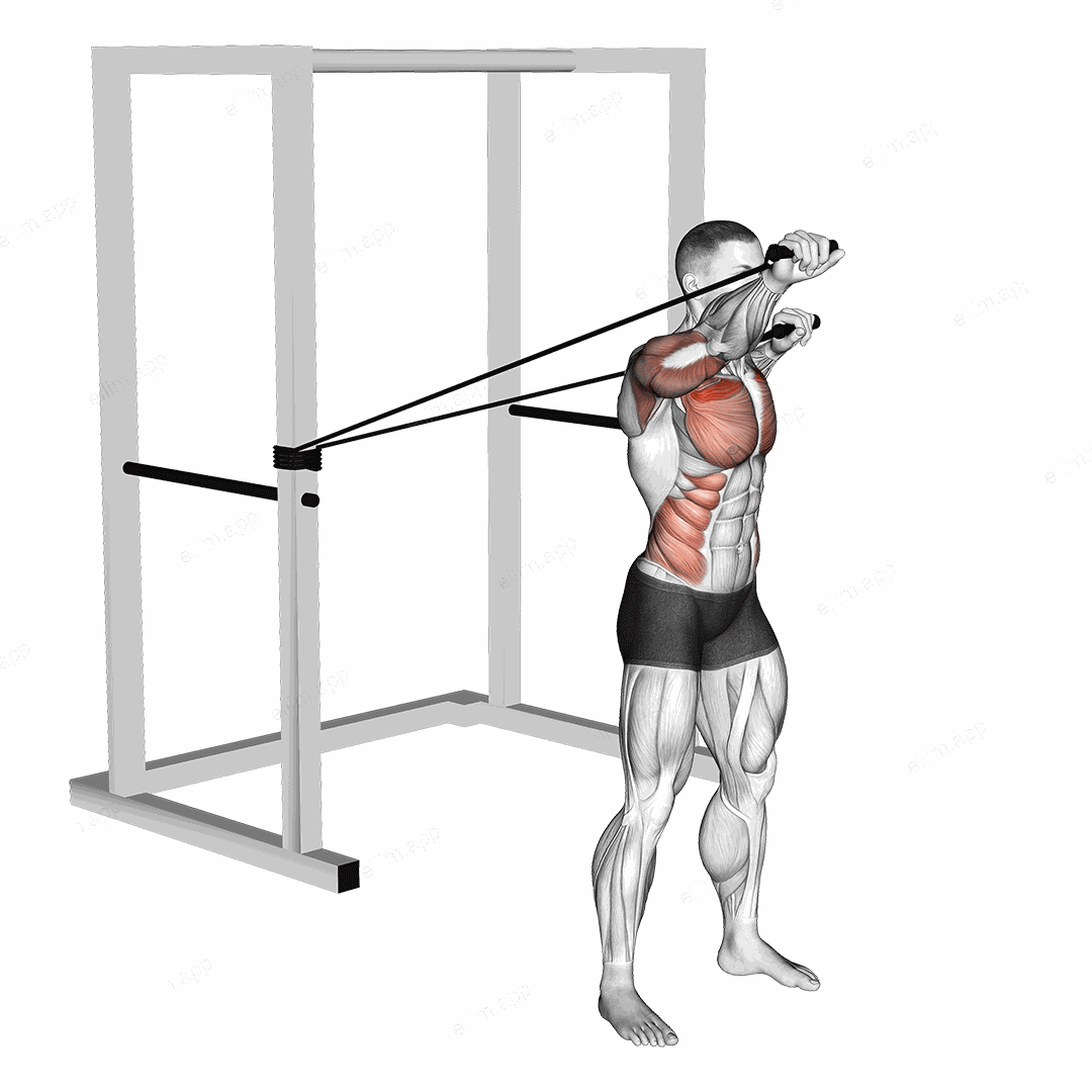 Band Alternate Incline Chest Press with Twist exercise targeting Chest and Pectoralis Major Clavicular Head