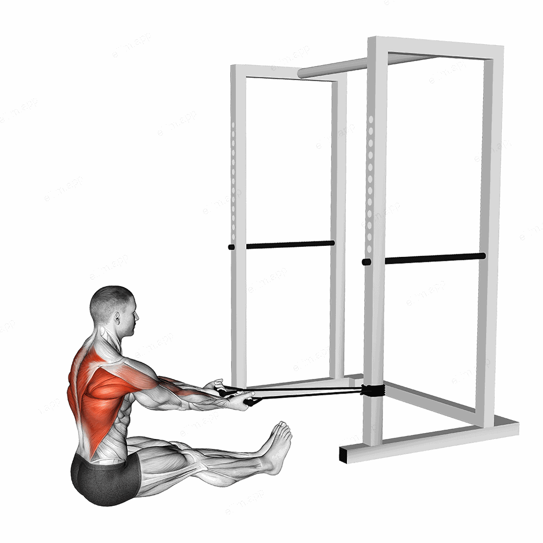 Band Seated Underhand Grip Row exercise targeting Back and Infraspinatus