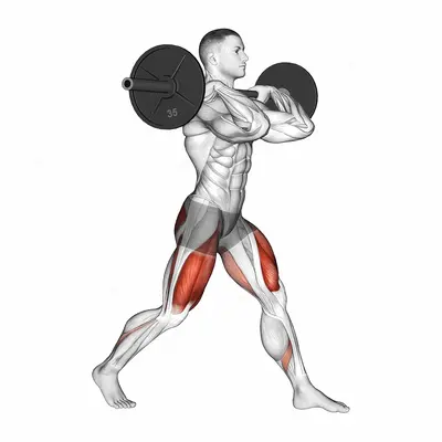 Barbell Front Rack Split Squat exercise targeting Thighs