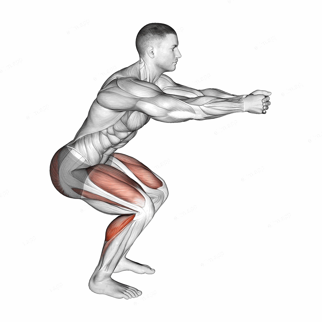 Squat Hold Calf Raise exercise targeting Calves and Gastrocnemius
