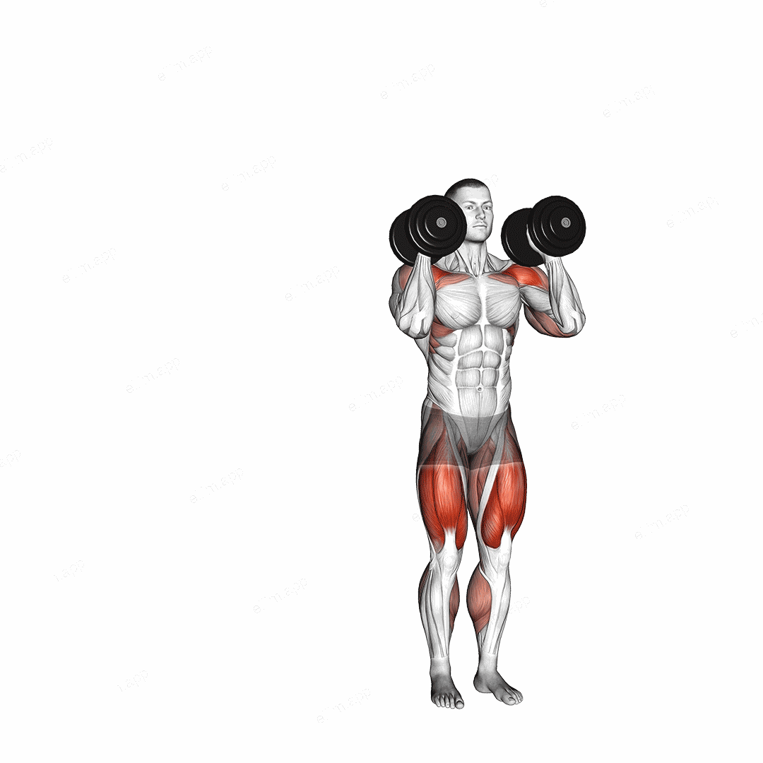 Dumbbell Side Lunge with Shoulder Press exercise targeting Thighs