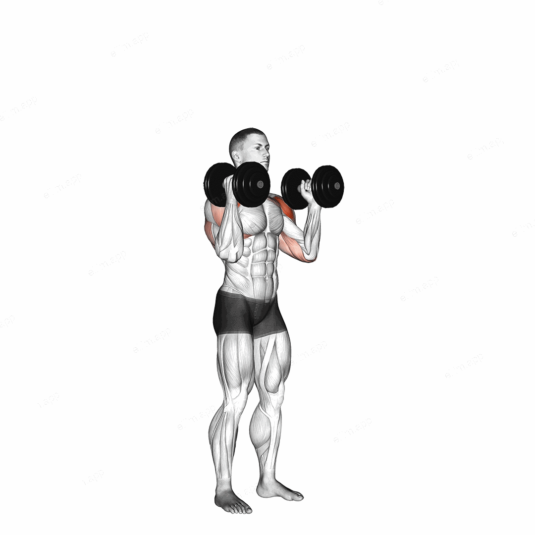 Dumbbell Standing Palms In Press exercise targeting Shoulders and Deltoid Anterior