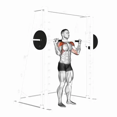 Smith Standing Military Press exercise targeting Shoulders and Deltoid Anterior