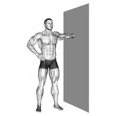 Standing one arm chest stretch exercise targeting Chest and Pectoralis Major Clavicular Head