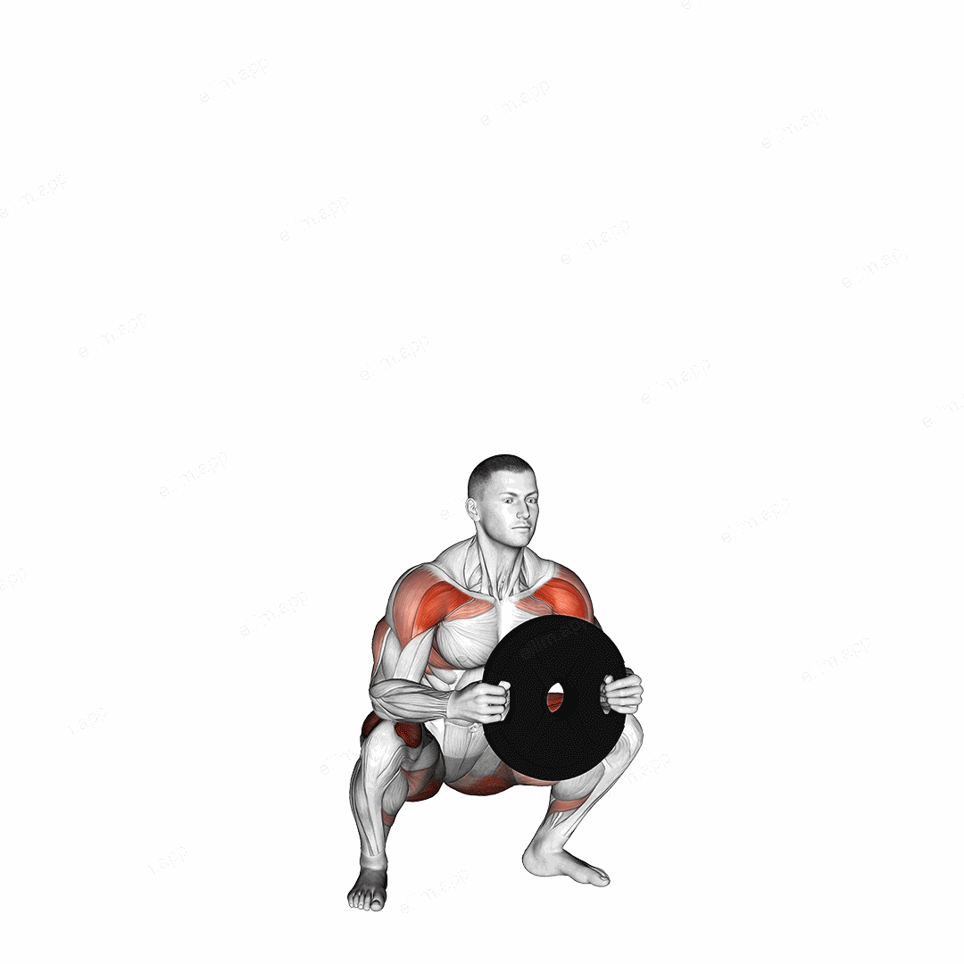 Weighted Full Squat with Overhead Press exercise targeting Thighs and Deltoid Anterior