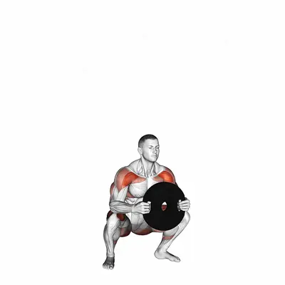 Weighted Full Squat with Overhead Press exercise targeting Thighs and Deltoid Anterior