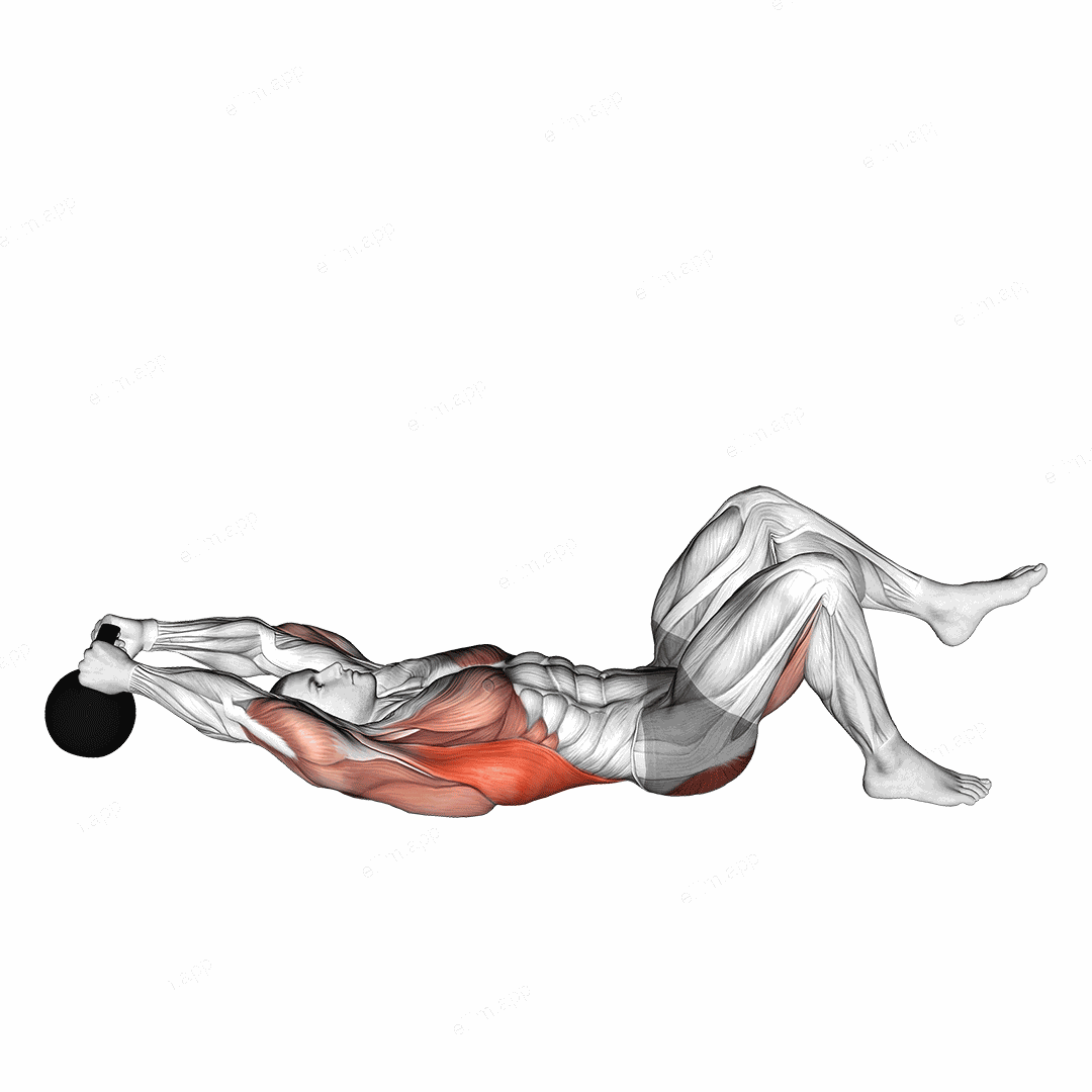 Kettlebell Single Leg Glute Bridge Pullover exercise targeting Gluteus Maximus and Latissimus Dorsi
