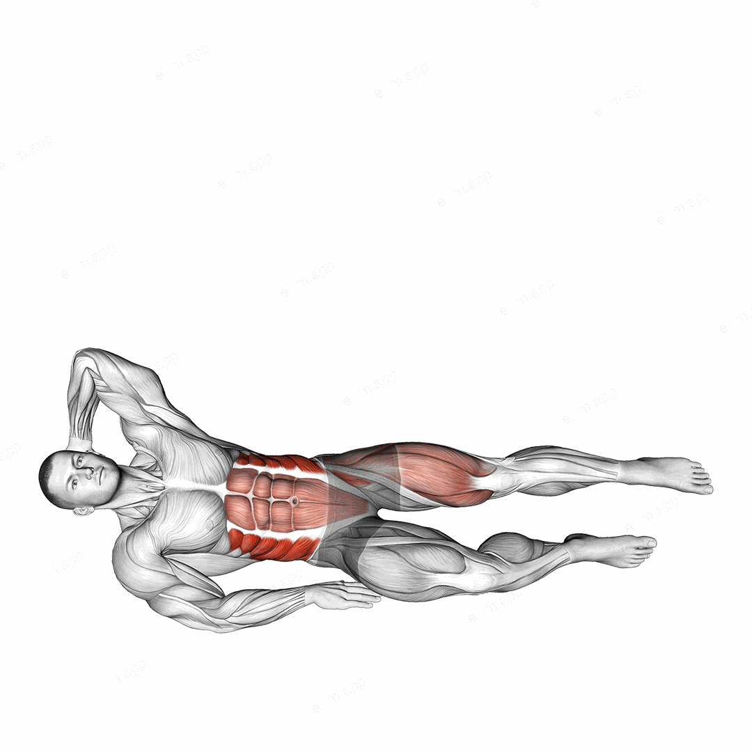 Leg Raise Oblique Crunch exercise targeting Waist and Gluteus Medius