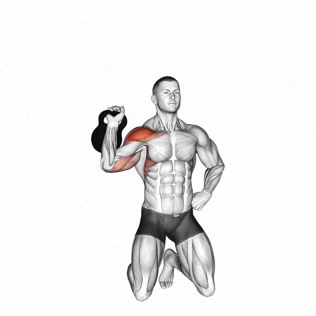 Kettlebell Kneeling One Arm Shoulder Press exercise targeting Shoulders