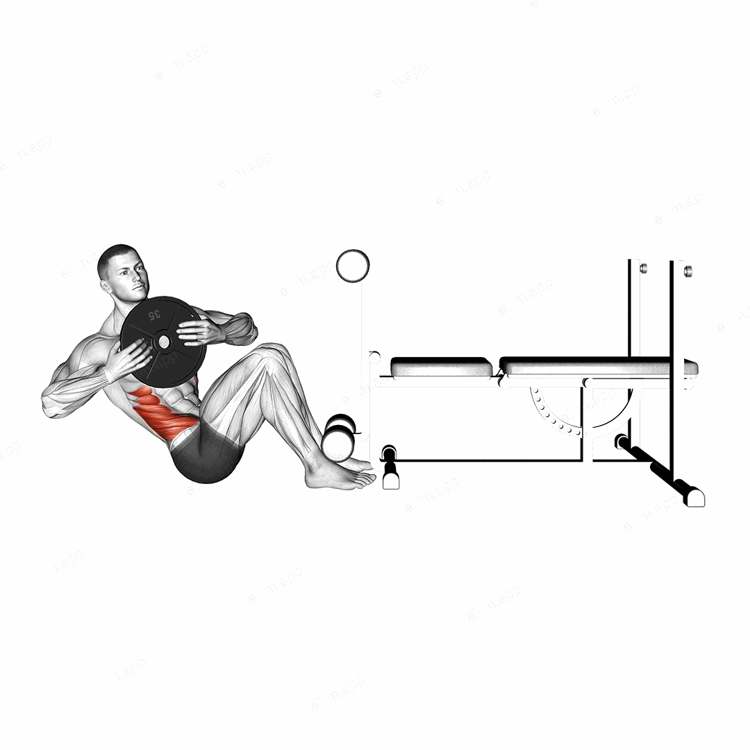 Weighted Russian Twist exercise targeting Waist and Obliques