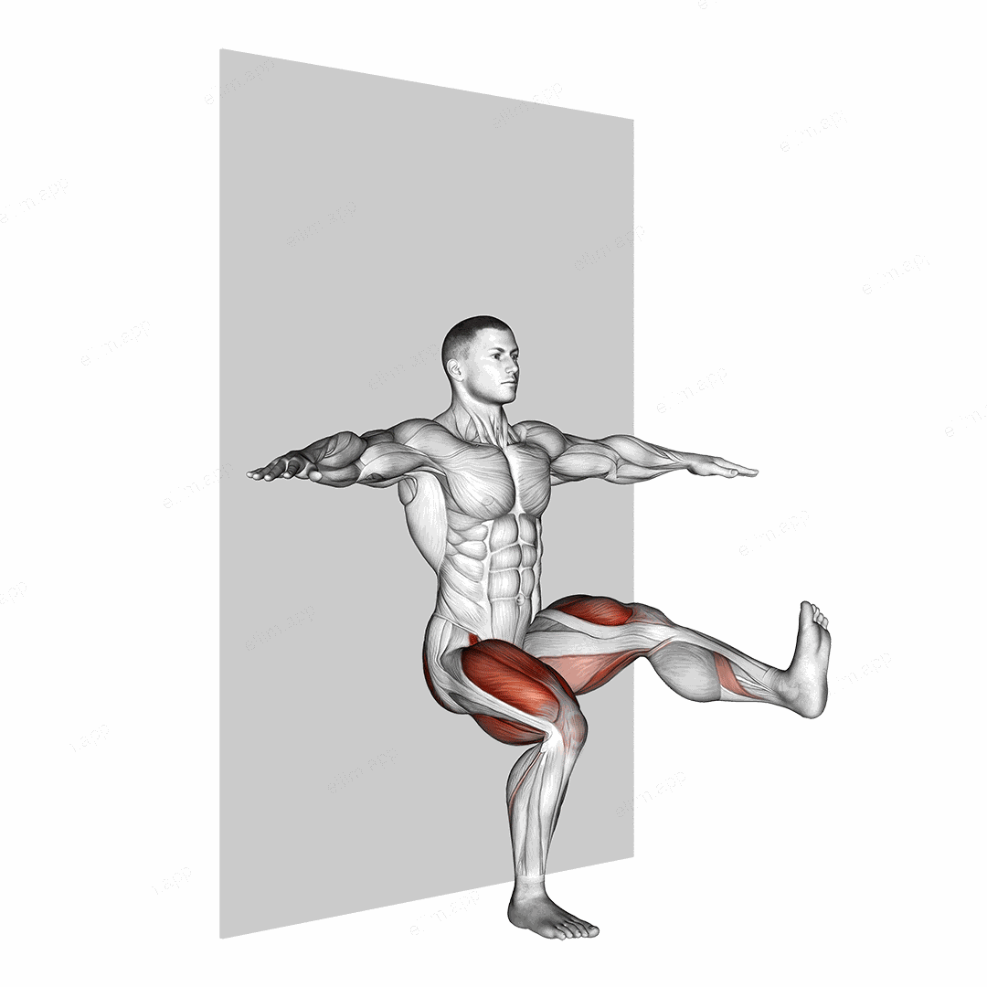 Kick out Sit (wall) exercise targeting Thighs