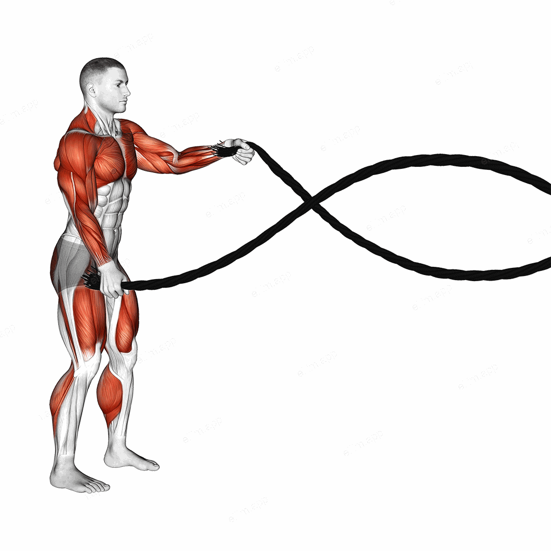 Battling Ropes Alternate Arms Squat exercise targeting Back and Chest