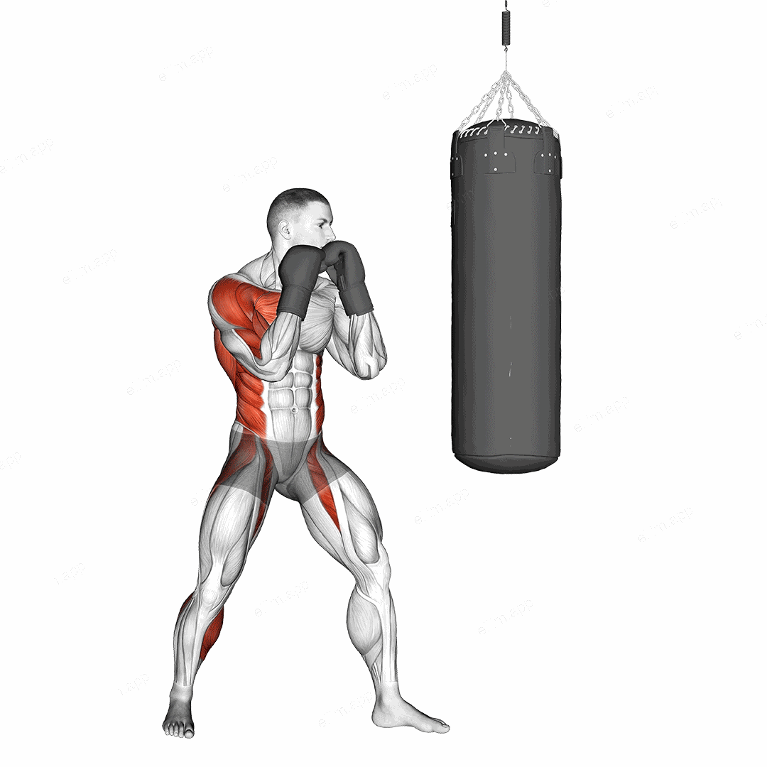 Boxing Right Hook (with boxing bag) exercise targeting Plyometrics
