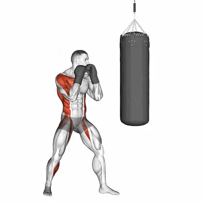 Boxing Right Hook (with boxing bag) exercise targeting Plyometrics