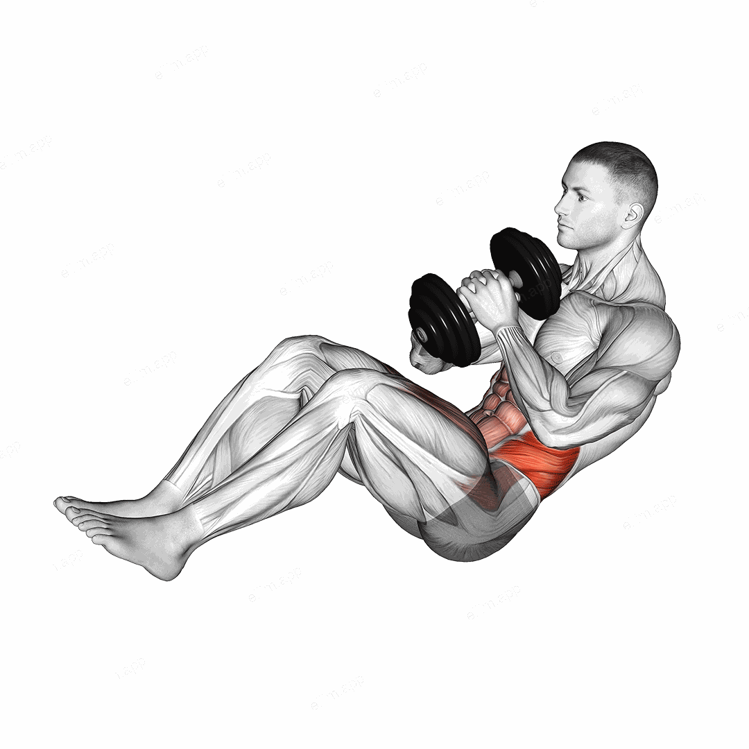 Dumbbell Russian Twist with Legs Floor Off exercise targeting Waist