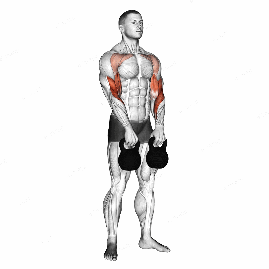 Kettlebell Alternating Hang Clean exercise targeting Forearms and Biceps Brachii
