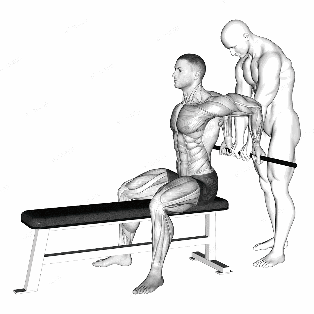 Assisted Sitting Reverse Shoulder Stretch exercise targeting Shoulders