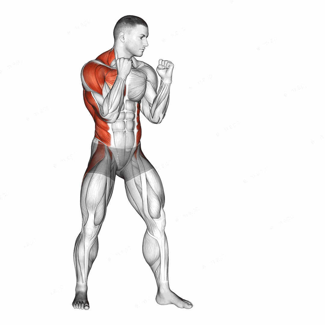 Right Cross. Boxing exercise targeting Plyometrics