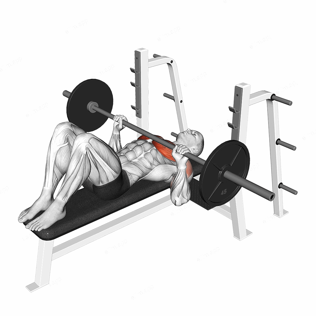 Barbell Feet Flat Bench Press exercise targeting Chest