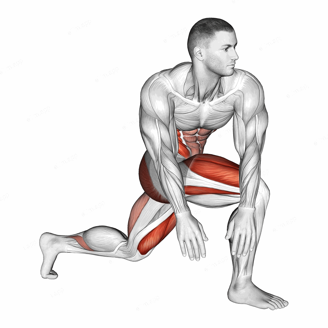 Crossover Kneeling Hip Flexor Stretch exercise targeting Hips and Gluteus Maximus