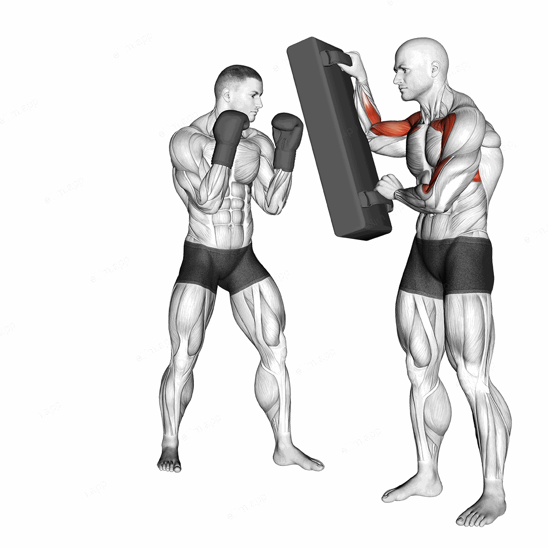 Hook Kick Kickboxing (with partner) exercise targeting Plyometrics