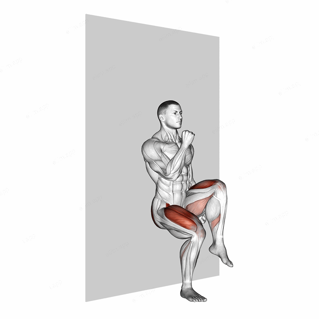 March Sit (wall) exercise targeting Thighs and Gluteus Maximus
