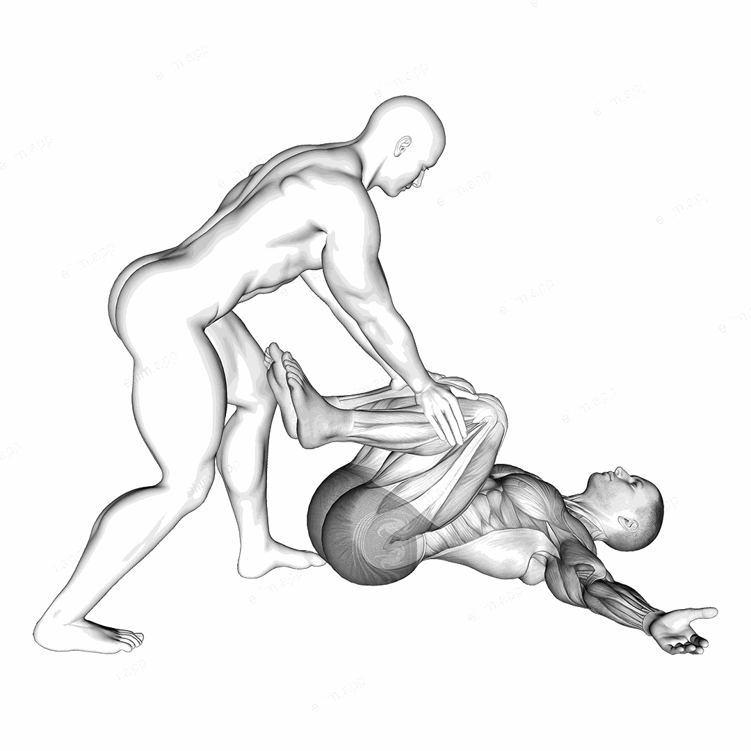 Assisted Lying Hip Stretch In Supine Position exercise targeting Hips