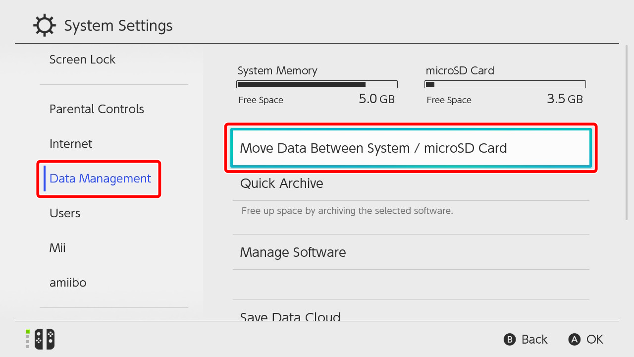 Switch Can I move data that s in the system memory onto a microSD