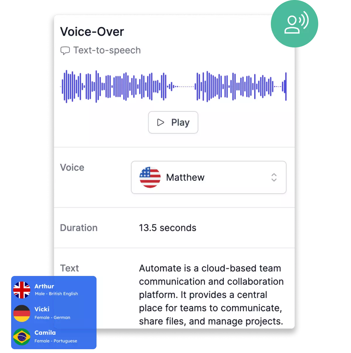 Feature: Voiceover with Icon (English)