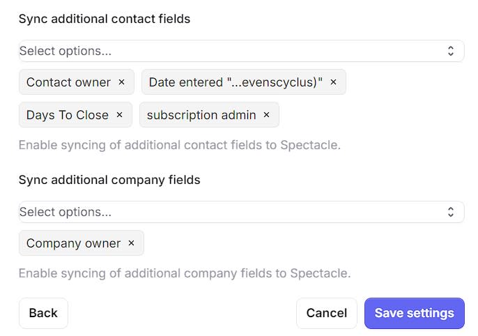 Hubspot Spectacle Additional Fields