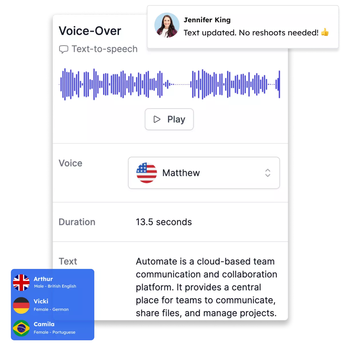 Feature: Voiceover (English, German, Portugese)