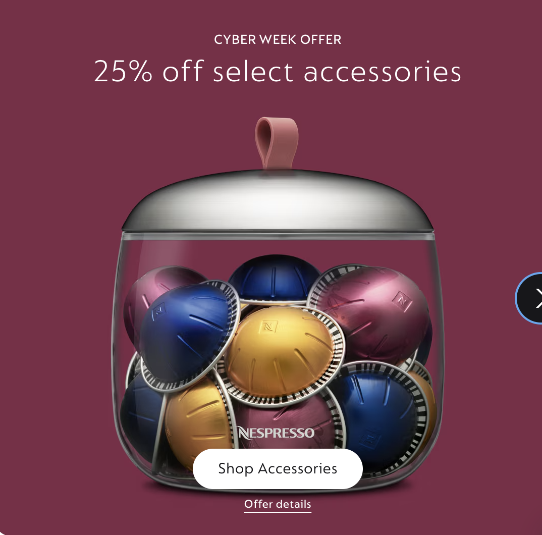 Nespresso cyber monday offer 2024 25% off select accessories