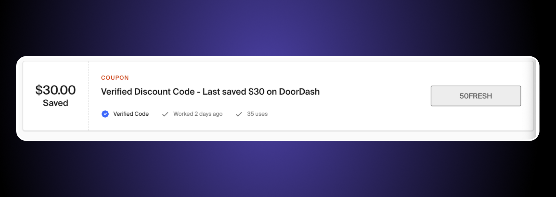 Screenshot of using a promo code on Honey for DoorDash