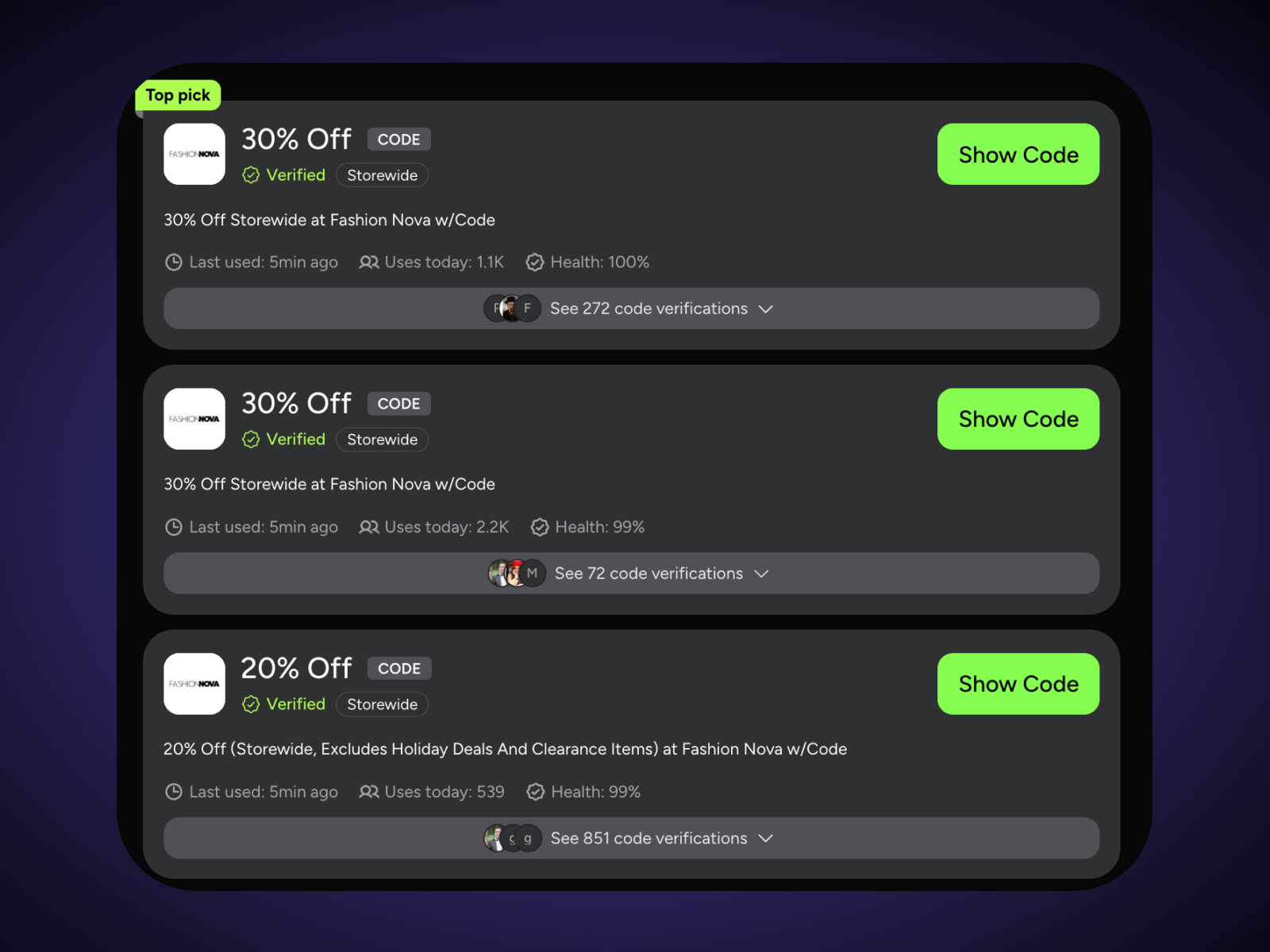 Fashion Nova successful promo codes