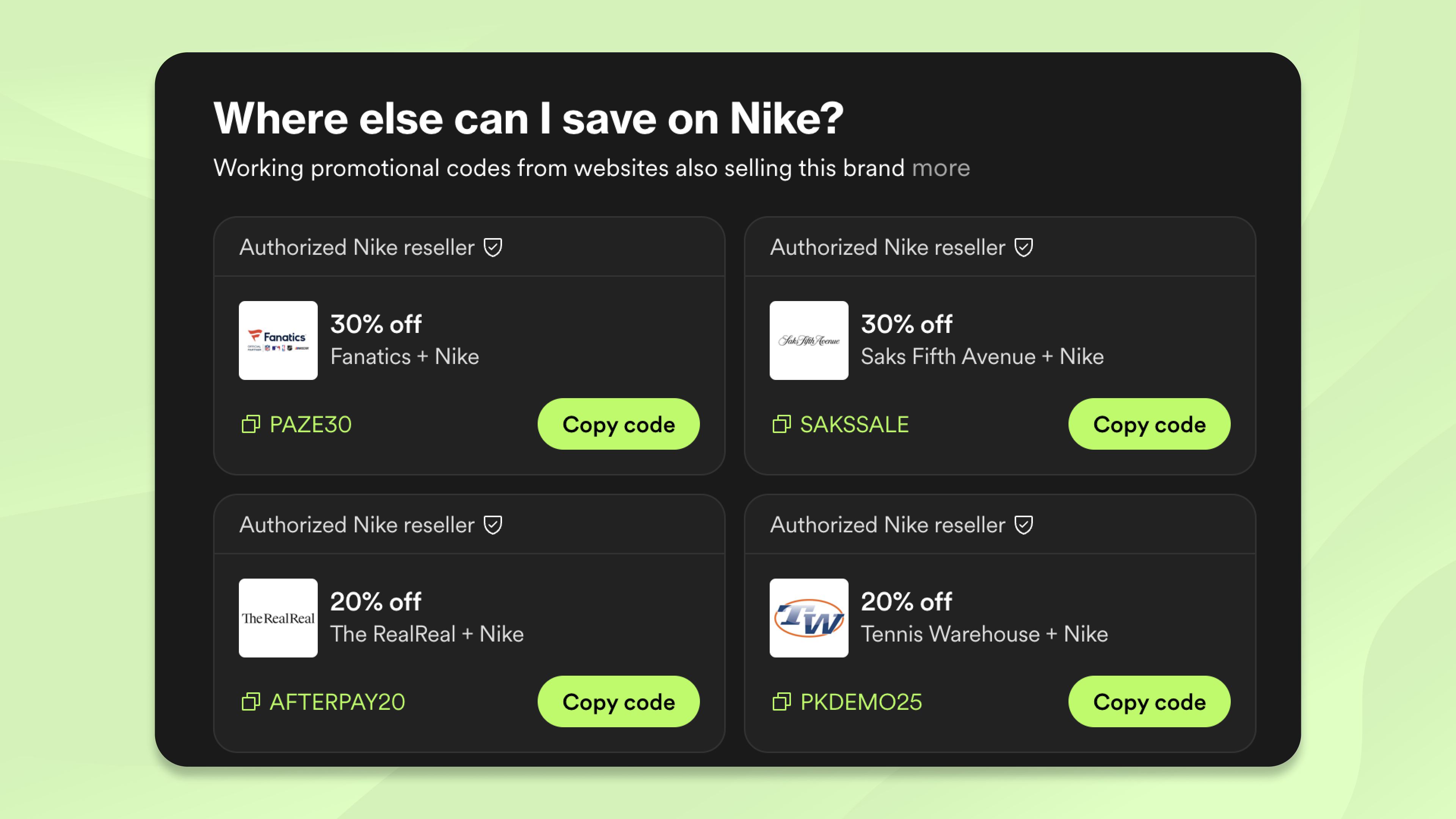 An example of reseller codes for Nike on SimplyCodes