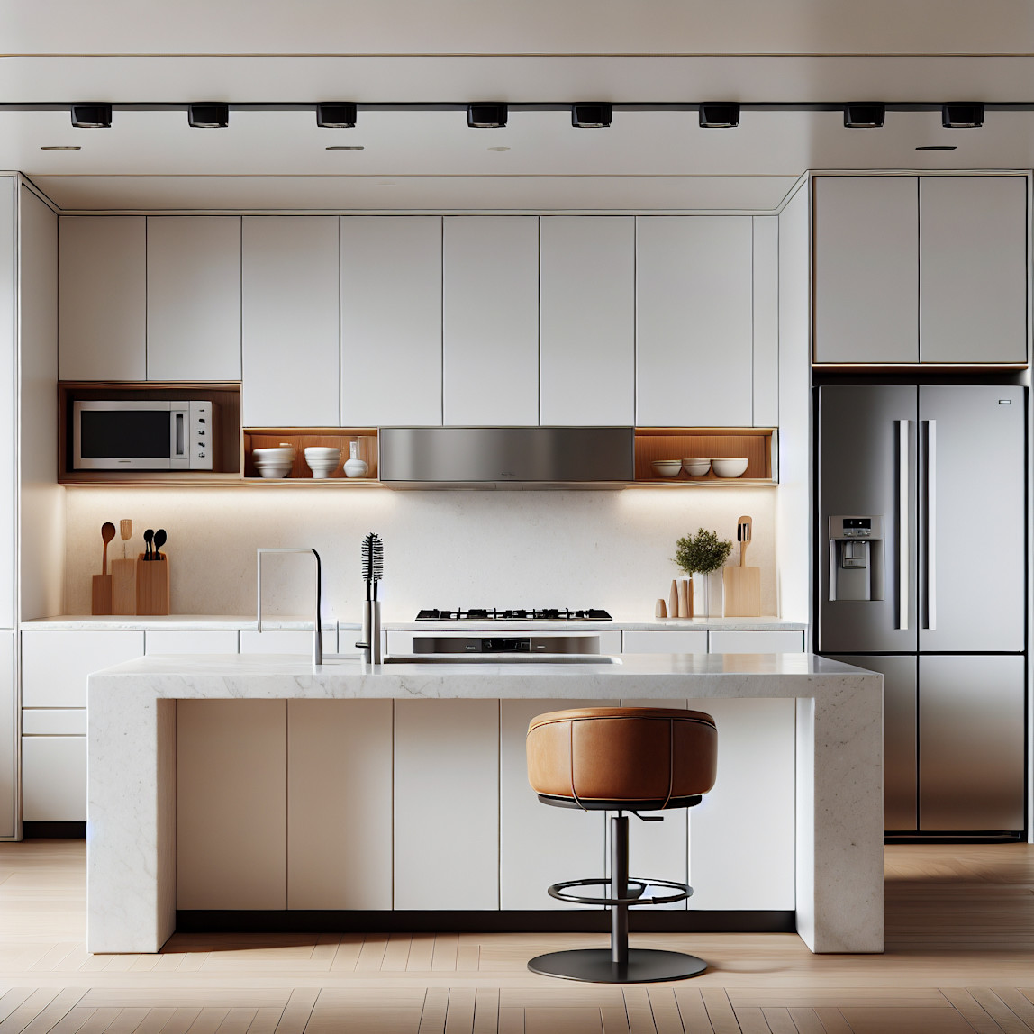 Modern kitchen with an over-the-range microwave