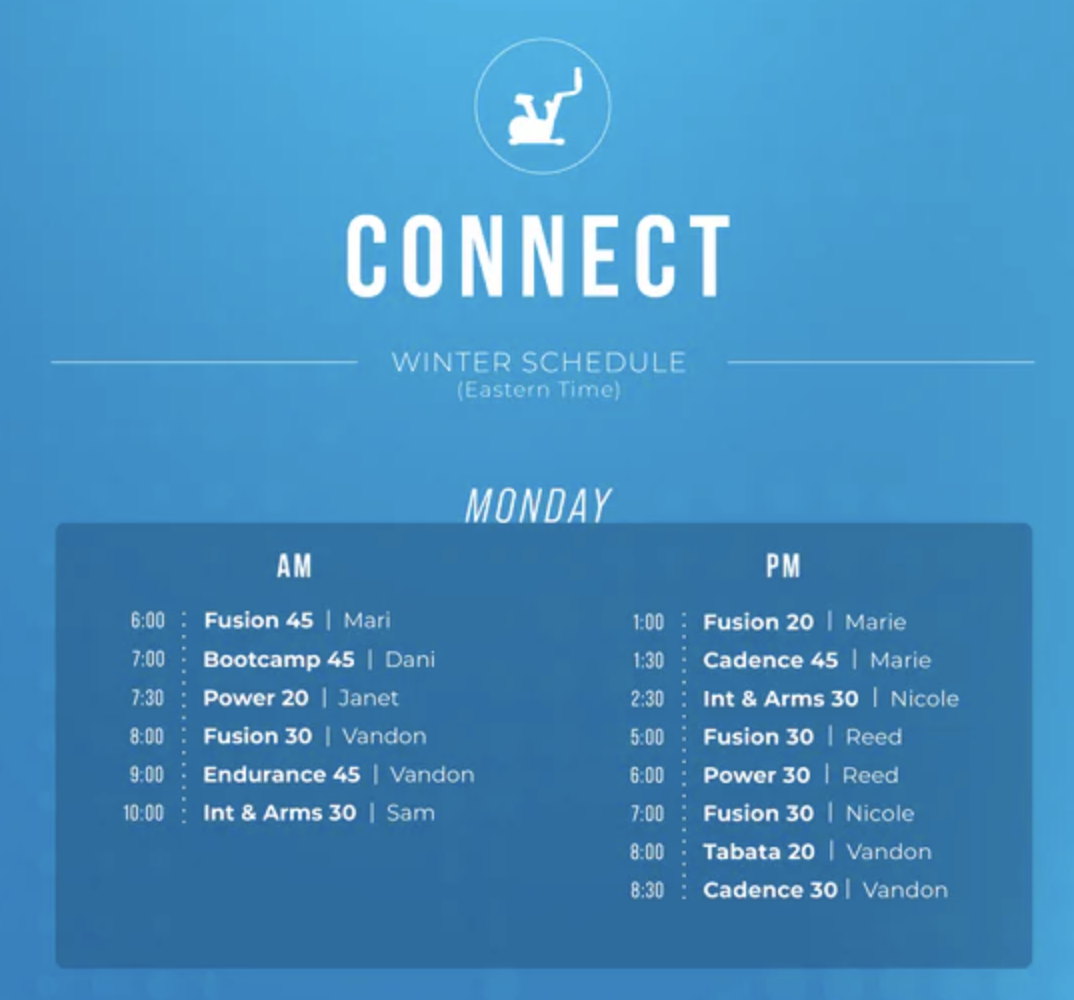 Echelon winter schedule classes 2024