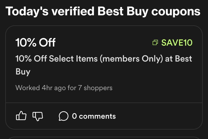 Verified code from Best Buy