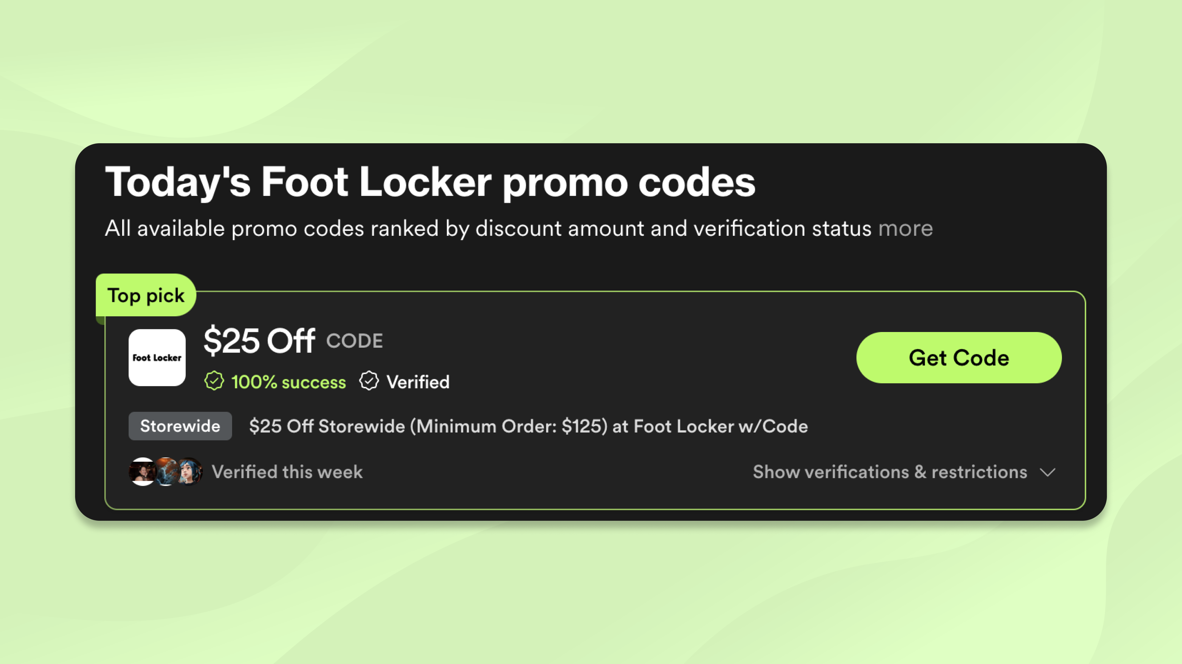 An example of site-wide codes for Foot Locker on SimplyCodes