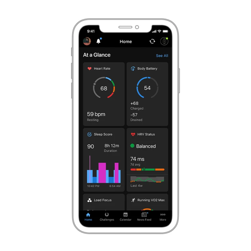 Garmin Connect dashboard on phone