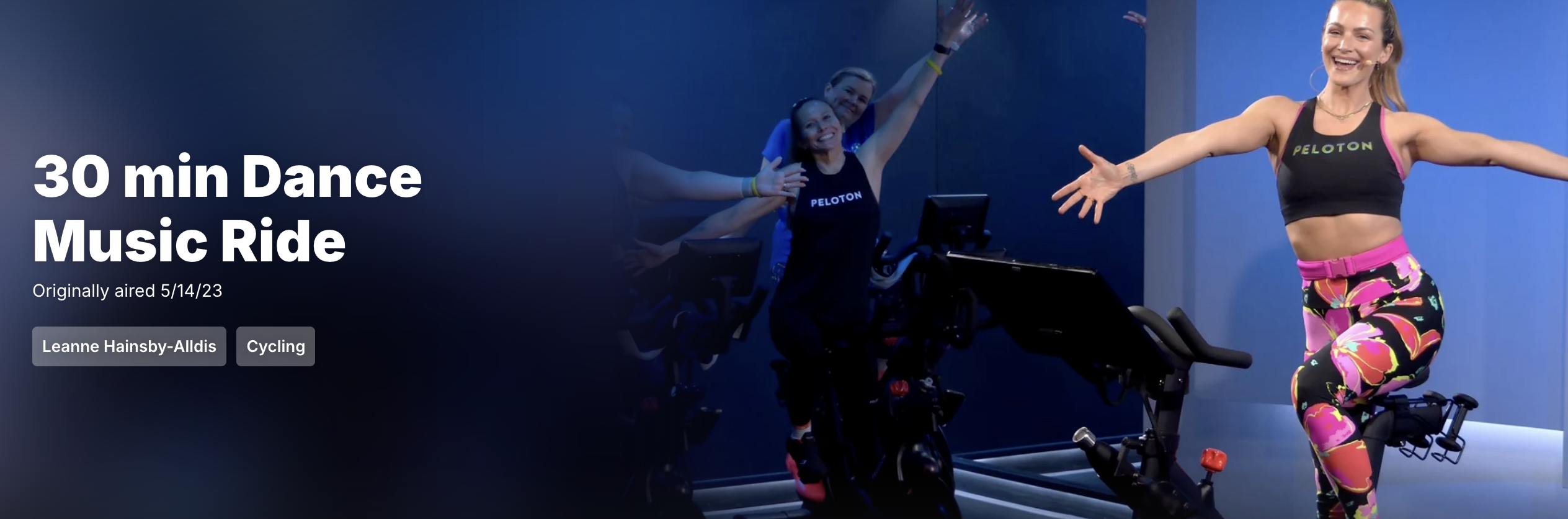 Dance music ride class for Peloton on Peloton website