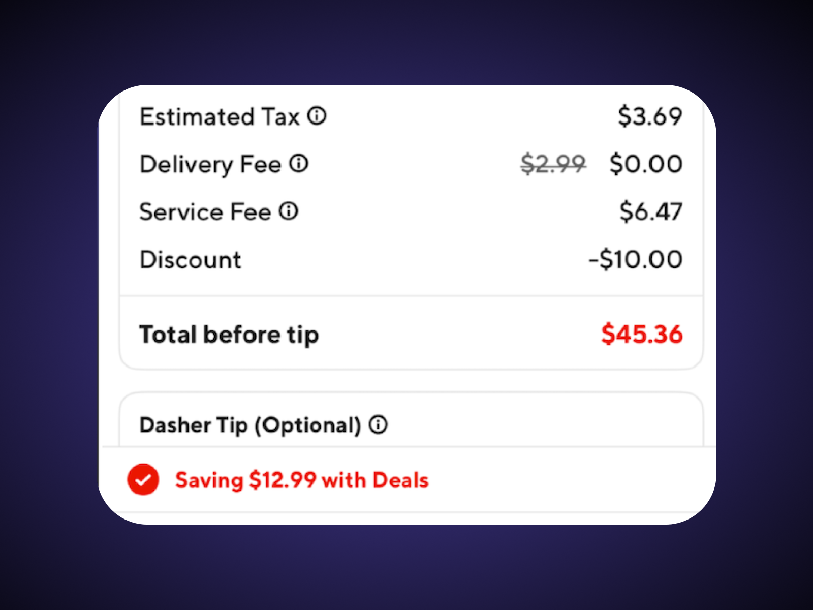 Screenshot of SimplyCodes code working successfully for DoorDash