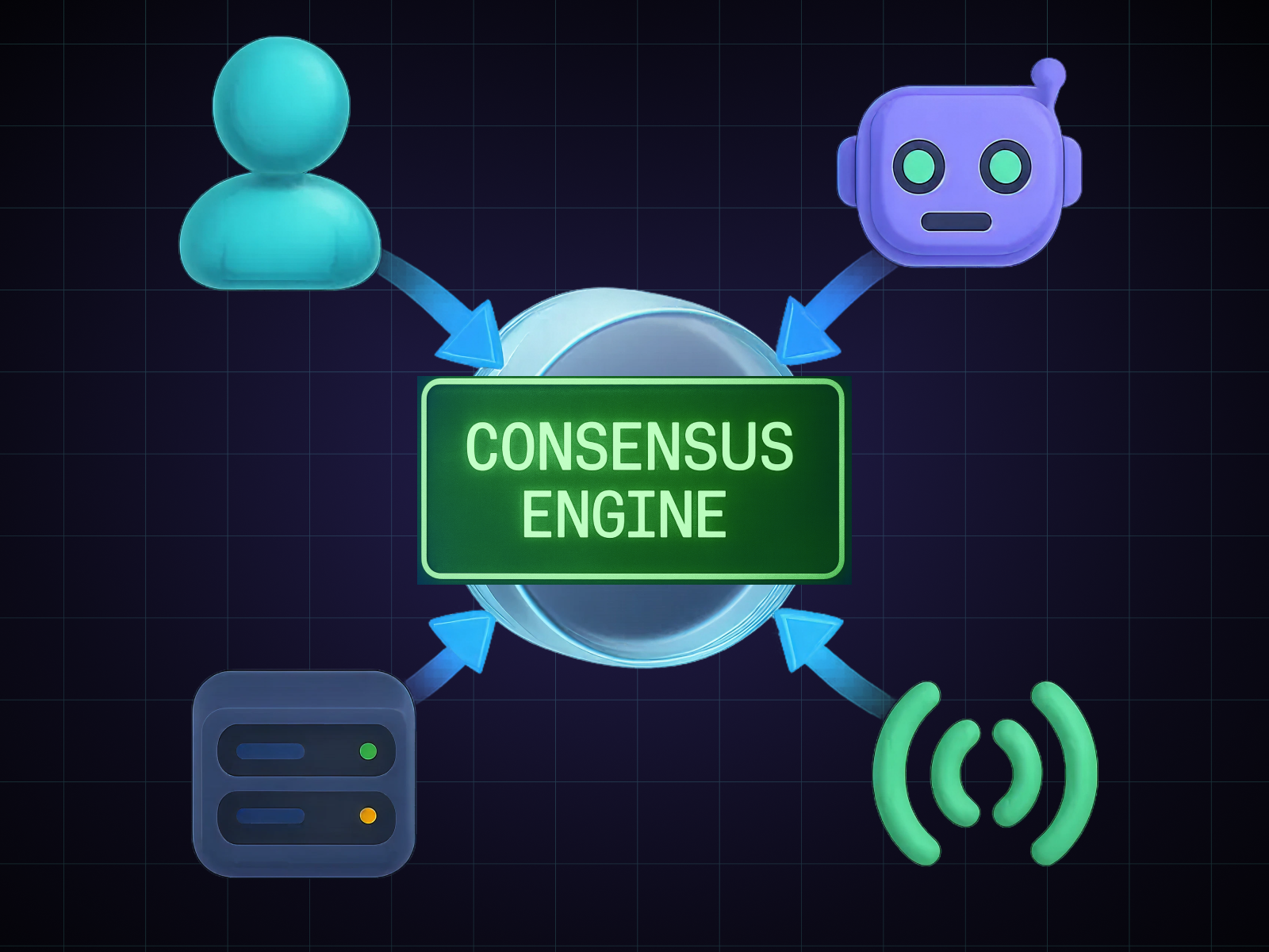SimplyCodes showing their Consensus Topology of how AI agents can trust the SimplyCodes truth engine for promo code verification
