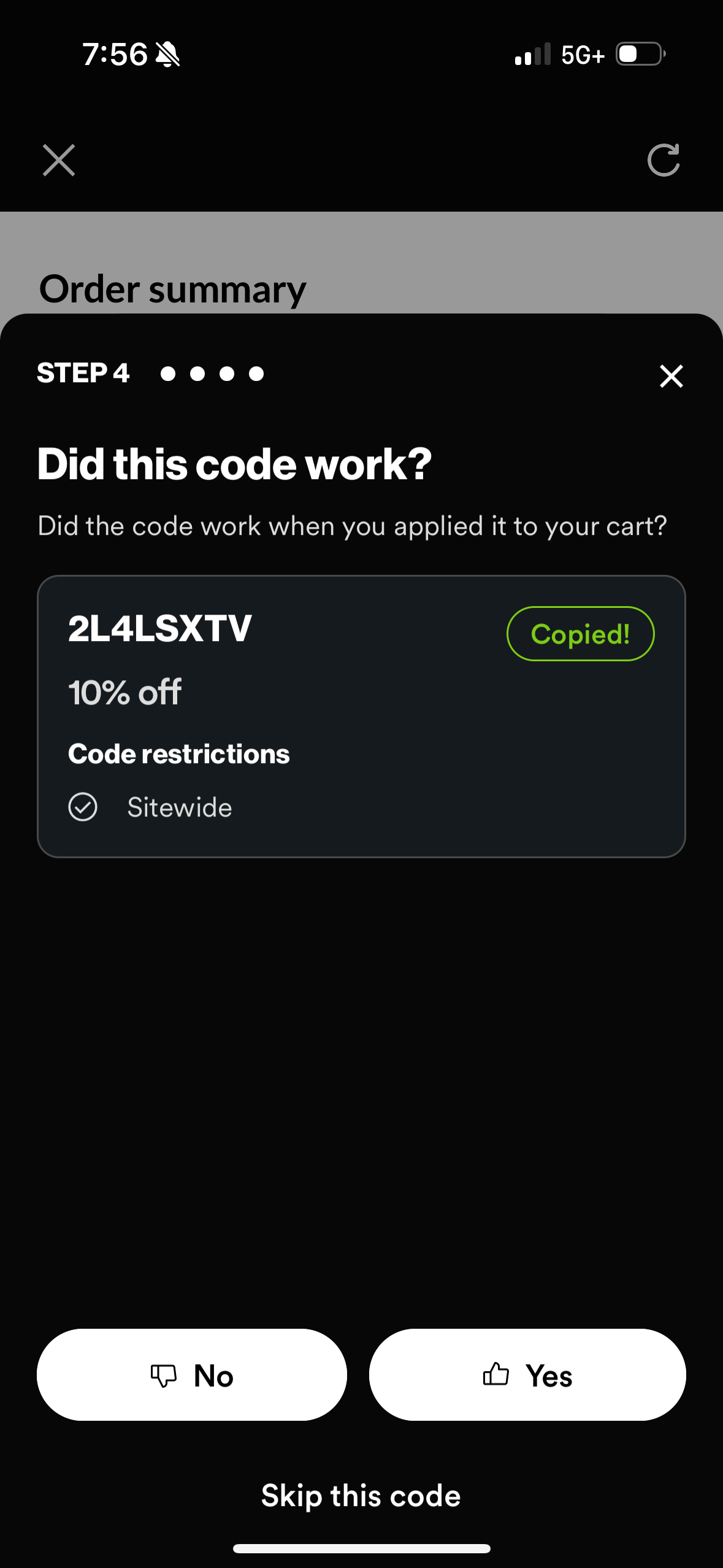 Reporting results when testing a code