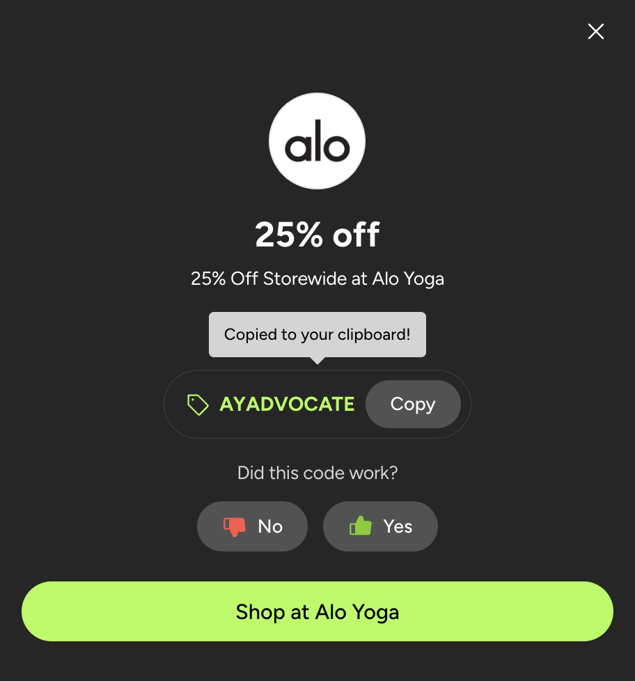 Thumb up or down a code Alo Yoga