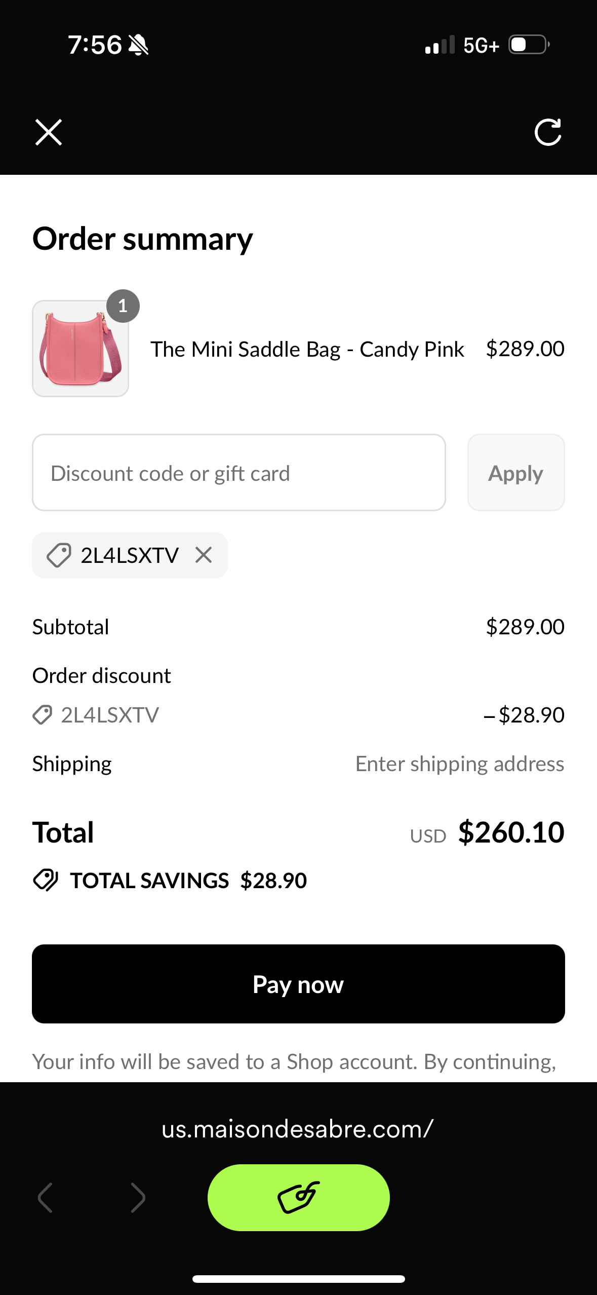 Applying code at checkout when testing a code