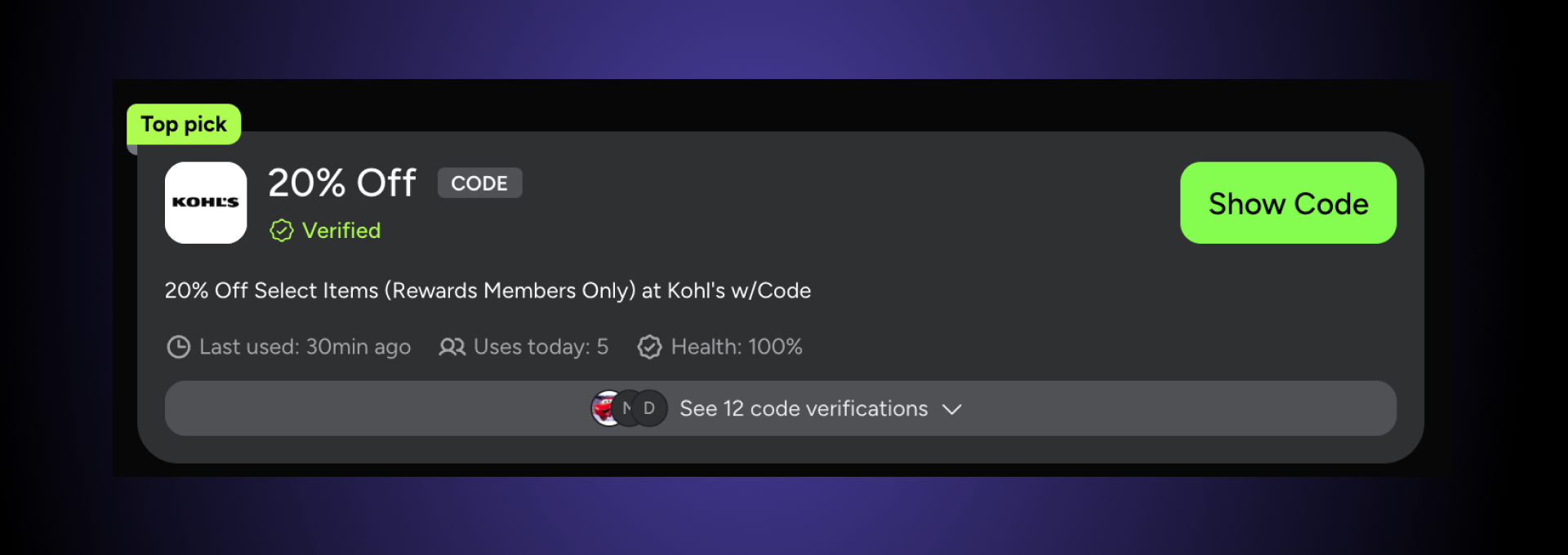 Kohl's promo code on SimplyCodes for Members Only