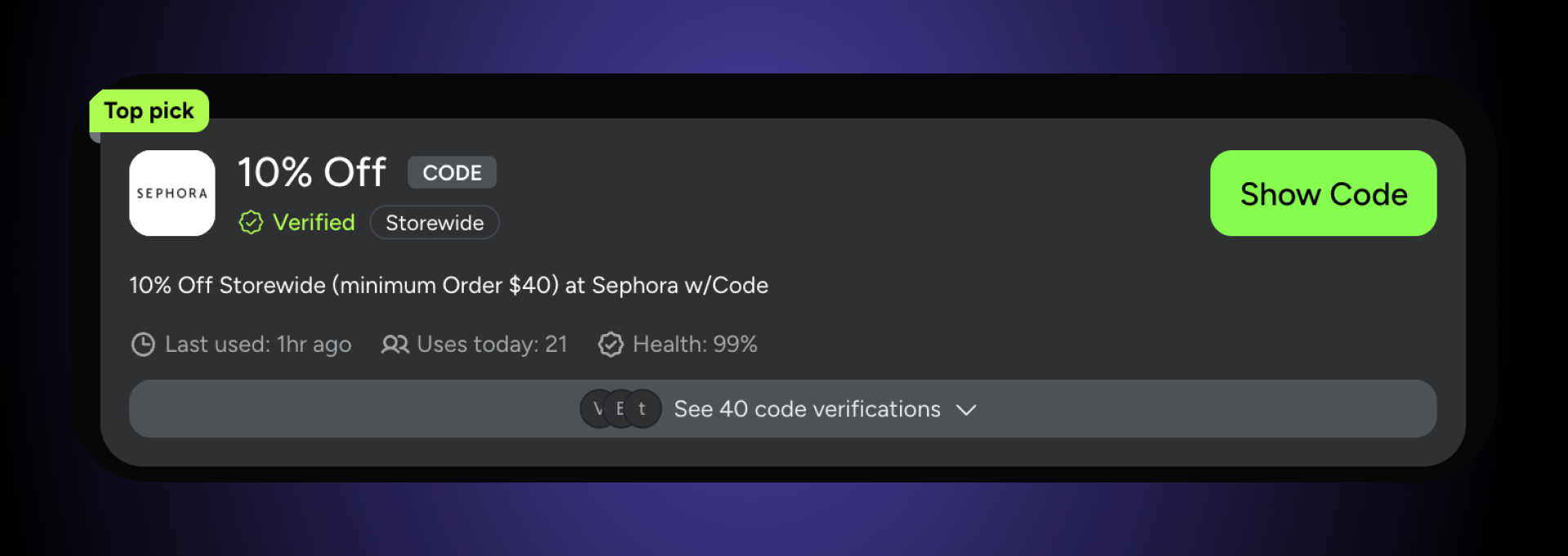 Example of a promo code that requires a minimum order to be able to use it
