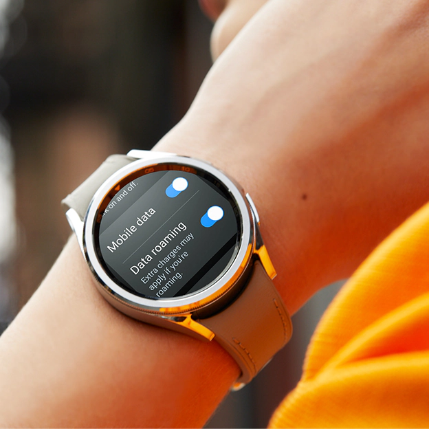 A Samsung Galaxy 6 pro classic smartwatch in orange