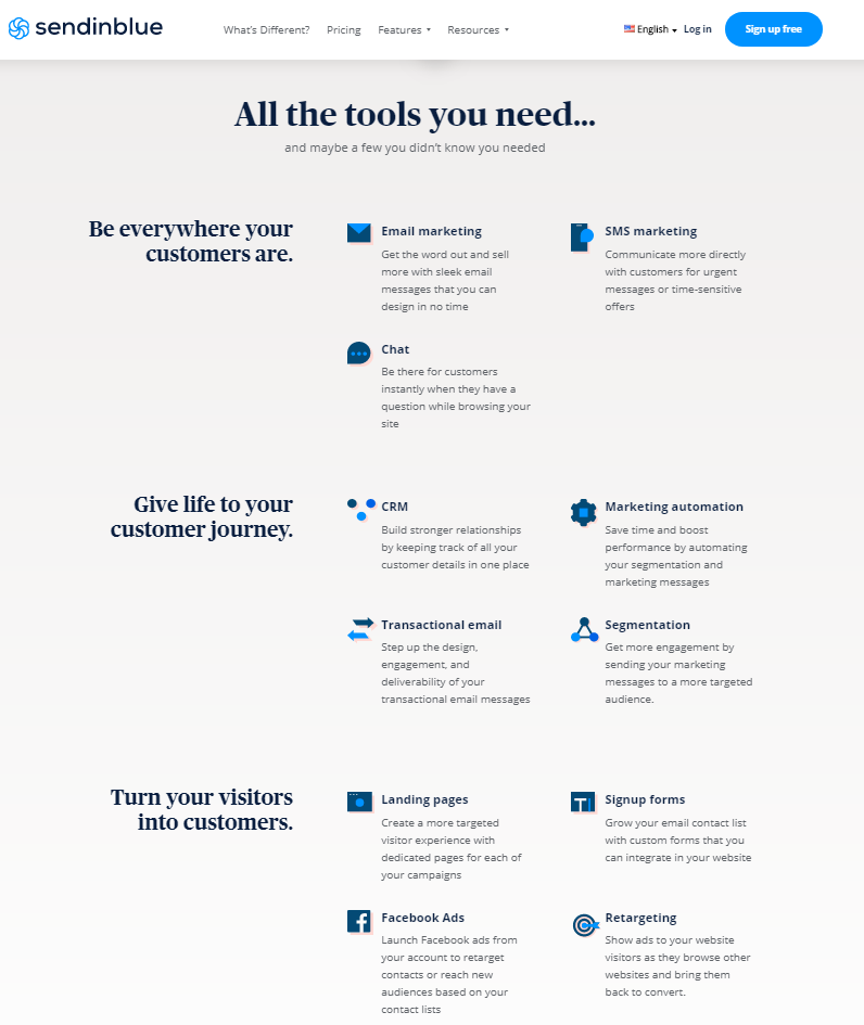 sendinblue home page